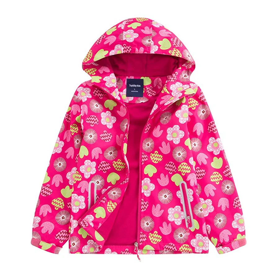 New Autumn Girls Floral Outdoor Jackets Children's Flush Lined Waterproof Outerwear Kids Spring Long Sleeve Thick Hooded Coats - Image 6