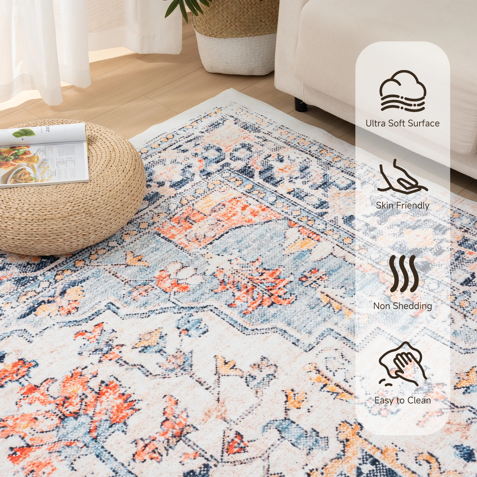 Orhopui vintage boho design, washable area rugs non-slip rugs for living room bedroom traditional woven rugs stain resistant - Image 5