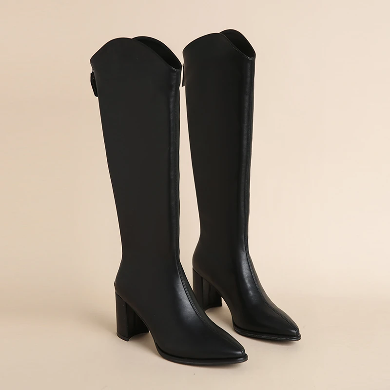 Plus Size 34-43 New Women Boots Zipper Thick High Heels Simple Thick High Heels Autumn Winter Boots Knee High Botas - Image 2
