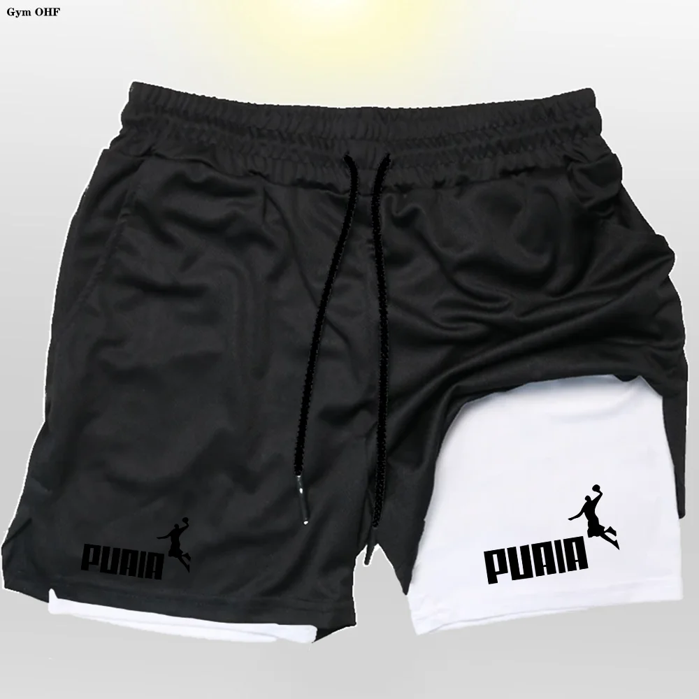 Men's Summer 2-in-1 Double Layer Shorts Gym Fitness Exercise Slow Running Breathable Elastic Compression Men Double Layer Short - Image 6