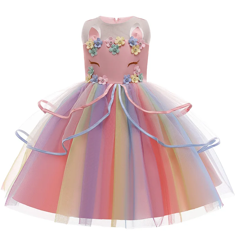 Baby Girls Unicorn Tutu Dress Pastel Rainbow Princess Girls Birthday Party Dress Children Kids Halloween Unicorn Perform Costume - Image 4