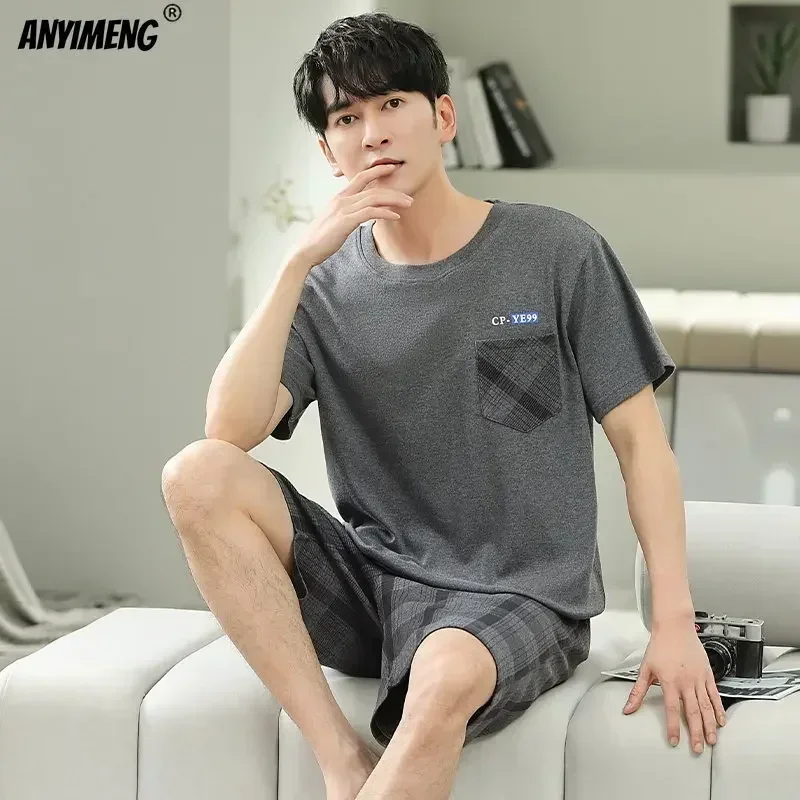 L-5XL Plus Size Summer Cotton Sleepwear for Gentleman Elegant Nightwear Men's Pajamas Trendy Homsuits Leisure Loungewear for Men - Image 2