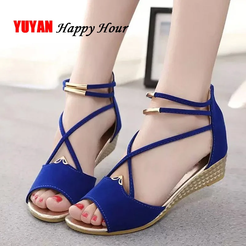 Peep toe Sandals Women Summer Shoes Women Wedges Sandals Fashion Summer Ladies Wedge Shoes Woman Sandal Black Red Blue A679 - Image 2