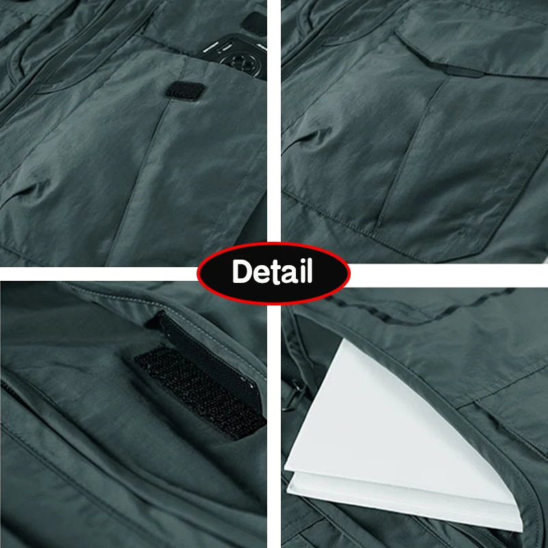 2024 Men Spring Sleeveless Many Pocket Stand Collar Vest Jackets Men Solid Color Outdoors Fishing Cargo Casual Vest Jackets Male - Image 6
