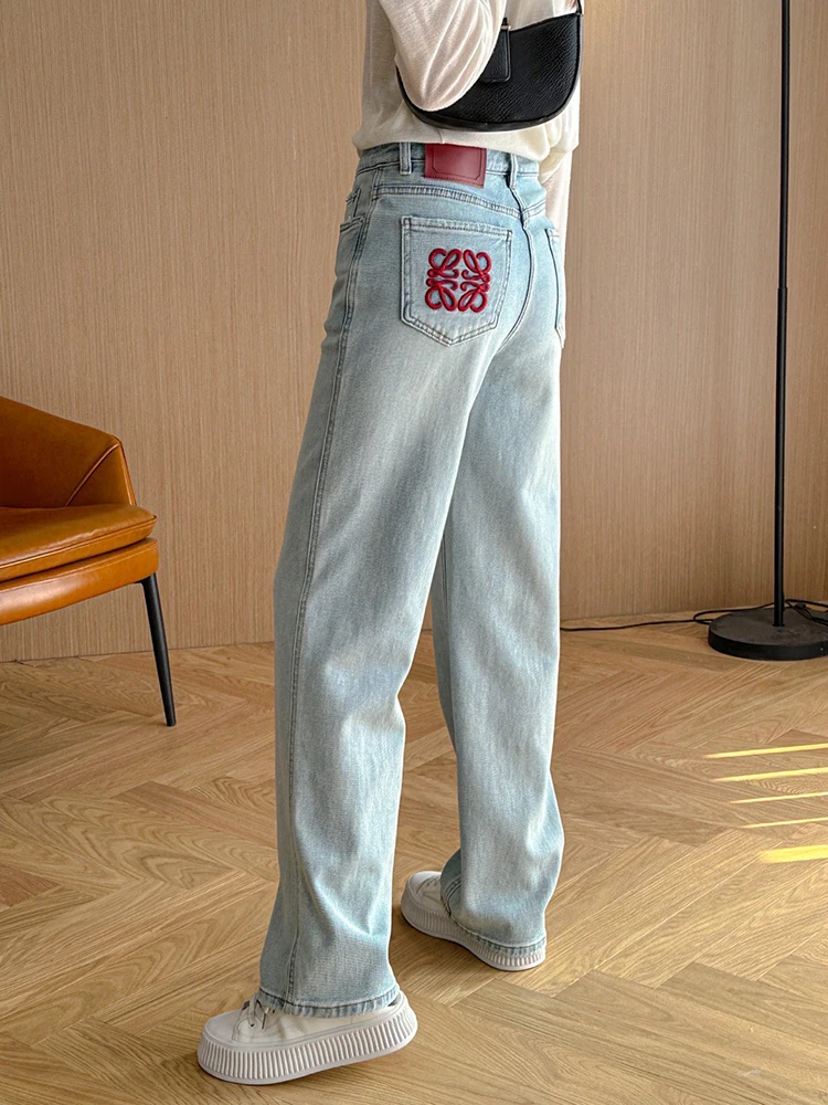 Embroidery Velvet Lined Wide Leg Jeans Winter Design Casual High Waist Baggy Straight Vaqueros Korea New Warm Woman Denim Pants - Image 6