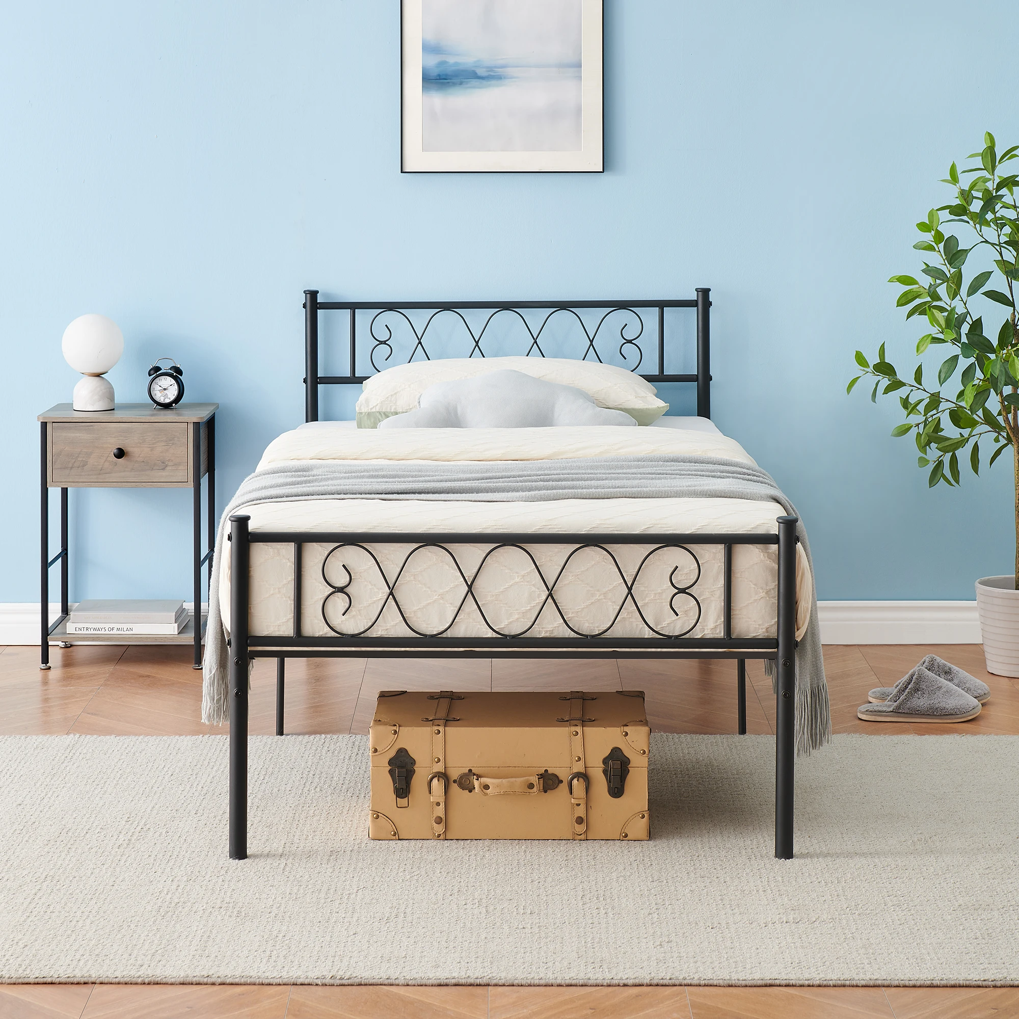 Twin Bed Frame with Headboard & Footboard, Twin Size Sturdy Metal Platform Bed Frame with Iron-Art Sweet Heart, No Box Spring,bl - Image 2