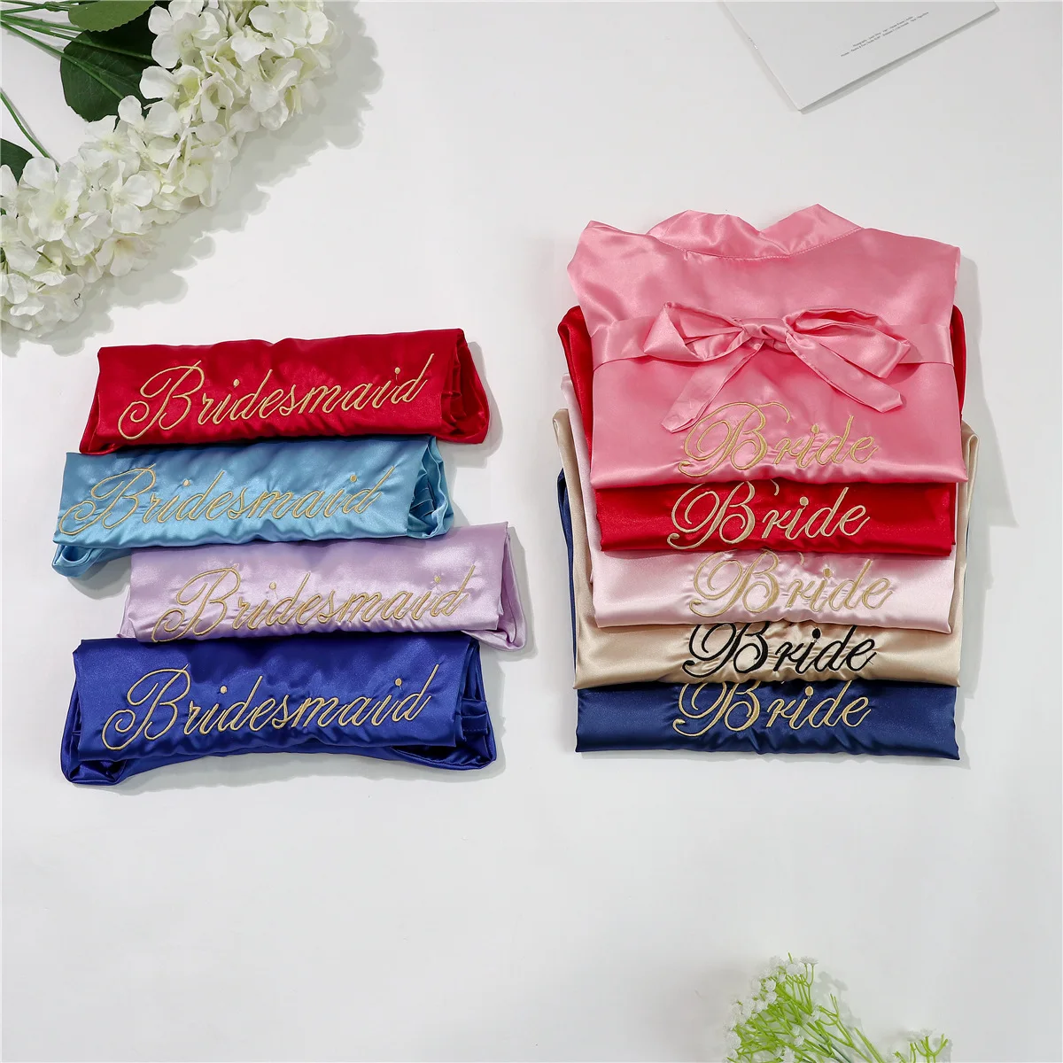 Bride Bridesmaid Wedding Robe Embroidery Kimono Bathrobe Gown Nightgown Casual Satin Short Women Sexy Nightwear Sleepwear - Image 2