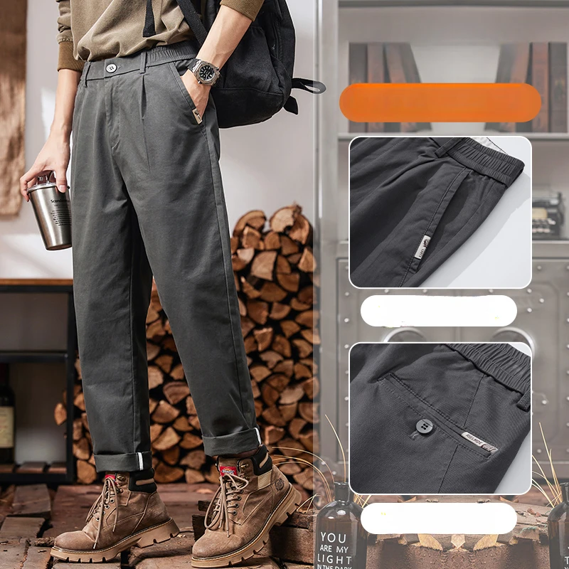 2025 New in Men's Straight Pant Elastic Waist Chino Trouser Cargo Male Regular Fit Cotton Stretch Spring Casual Korean Golf Wear - Image 5