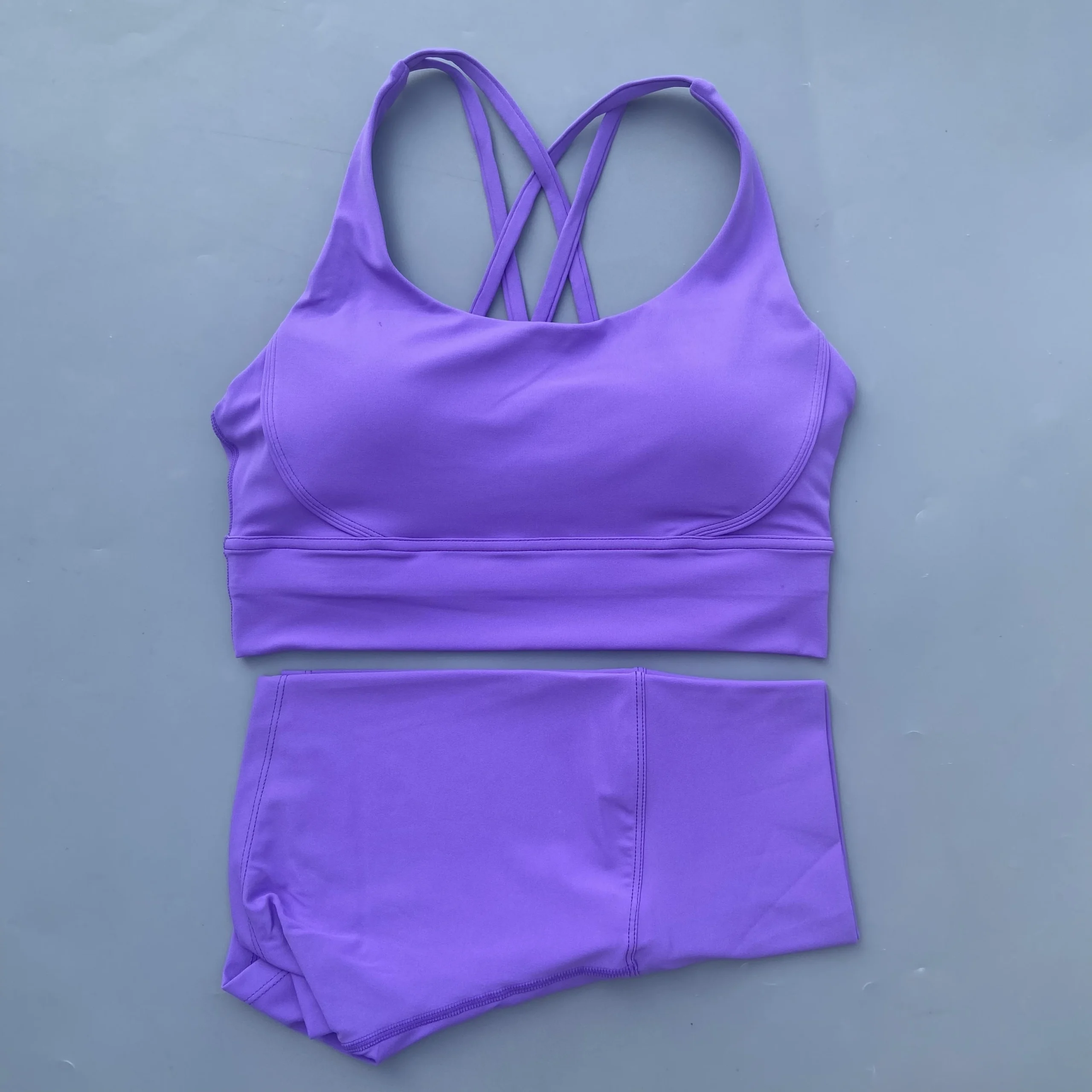 Solid Color gym bike Yoga Set short Legging +cross sport bra Tracksuit Athletic Women Gym Suit Comprehensive Training Jogging - Image 3