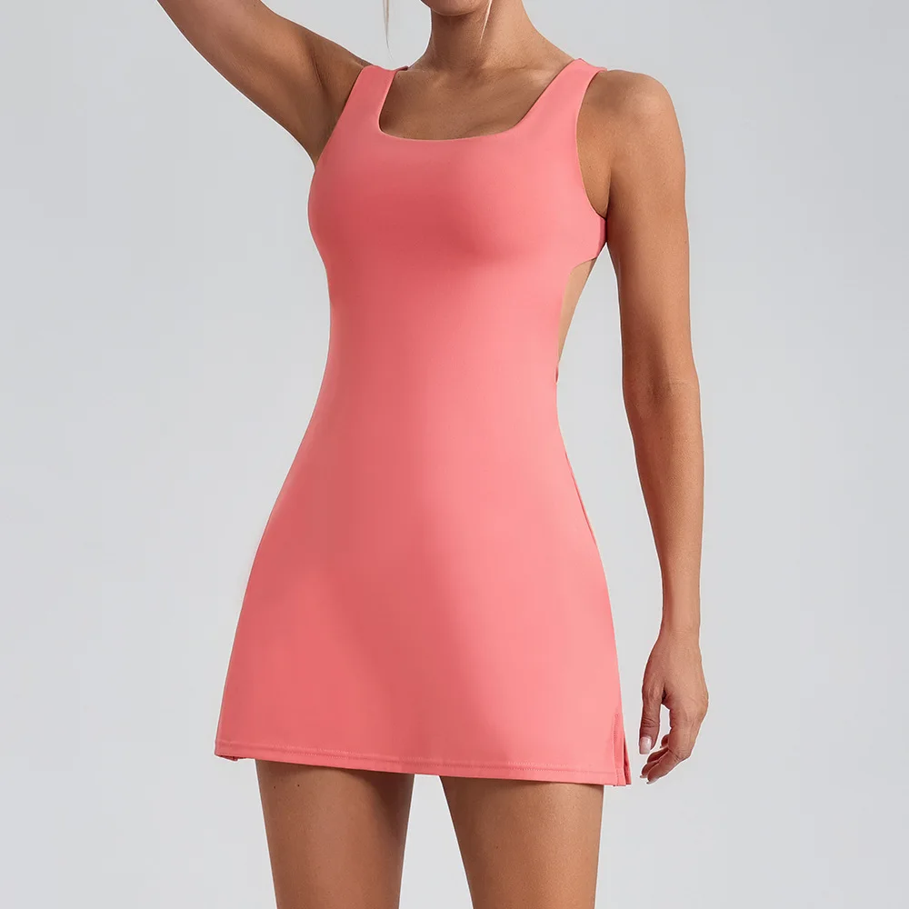 Alpha Women's Square Neck Backless Tennis Dress Sleeveless Golf Athletic Dress Build in Shorts with Pockets - Image 2