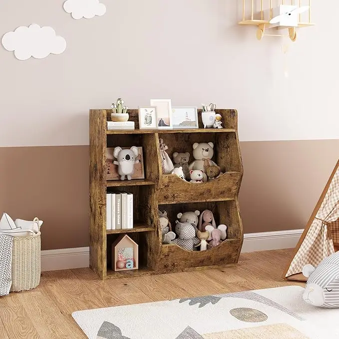 3-Tier Toy Storage, Bookshelf Double Side Toy Shelf, 5 Compartment Bookshelf, Organizer and Storage Bins for Toys and Books - Image 3