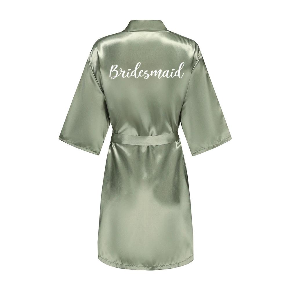 Grass Green Women's White Letter Bride Bridesmaid Short Satin Robes for Wedding Party Getting Ready - Image 4