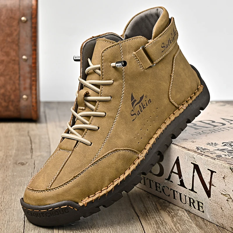 New 2024 Autumn Handmade Leather Men Boots Design Sneakers Man Breathable Casual Leather Shoes Men Ankle Boots Outdoor Boats - Image 3