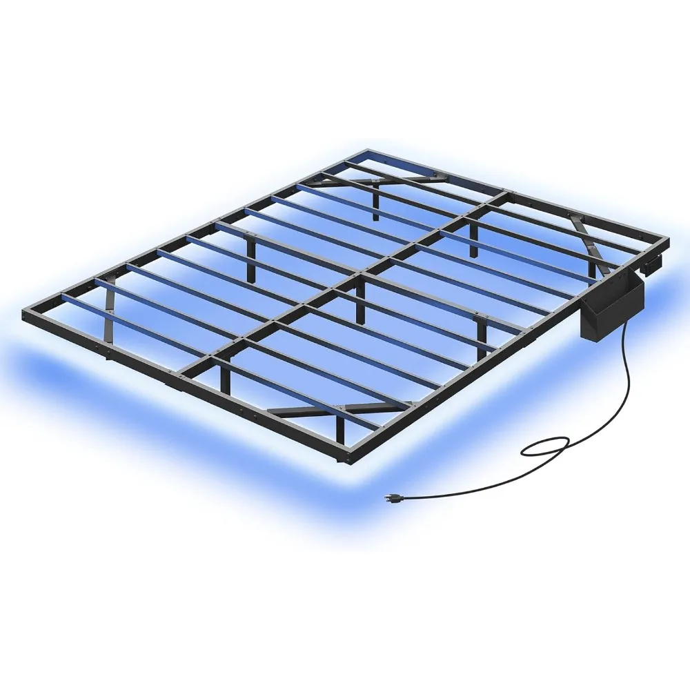 LED Floating Bed Frame with Power Strip & Storage Box, Metal Platform Bed of Easy to Install, Metal Bed Frame - Image 6