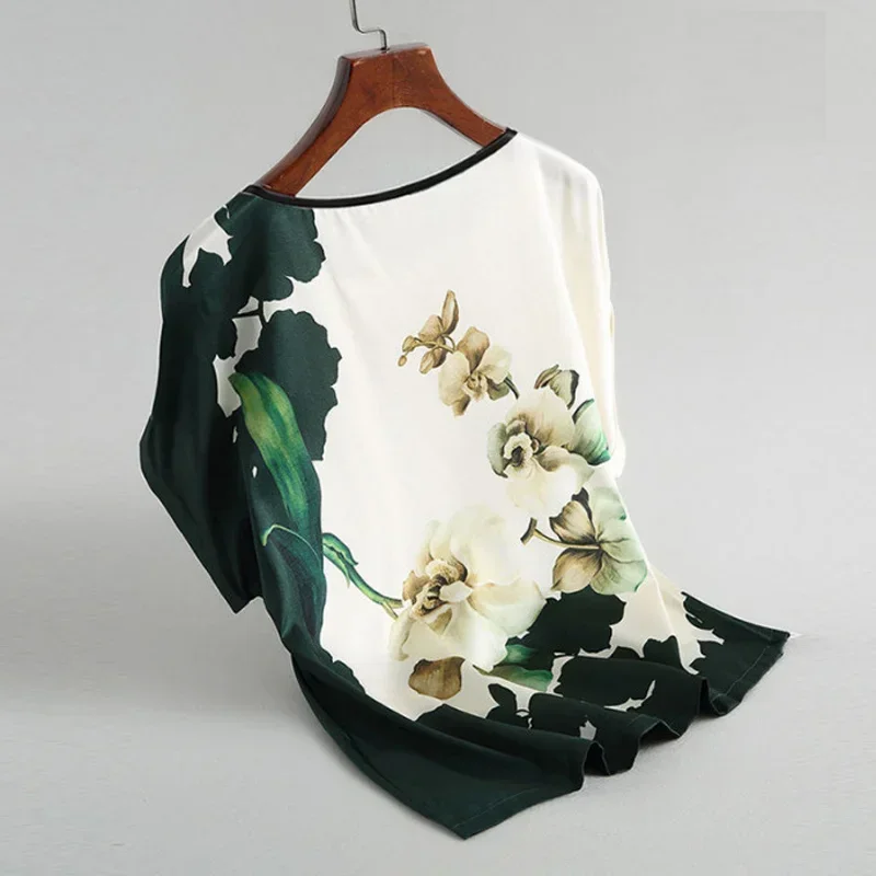 Plus Size Women Silk Satin Blouses Spring Summer Floral Printing Blouse Female Fashion Shirt Tops - Image 4