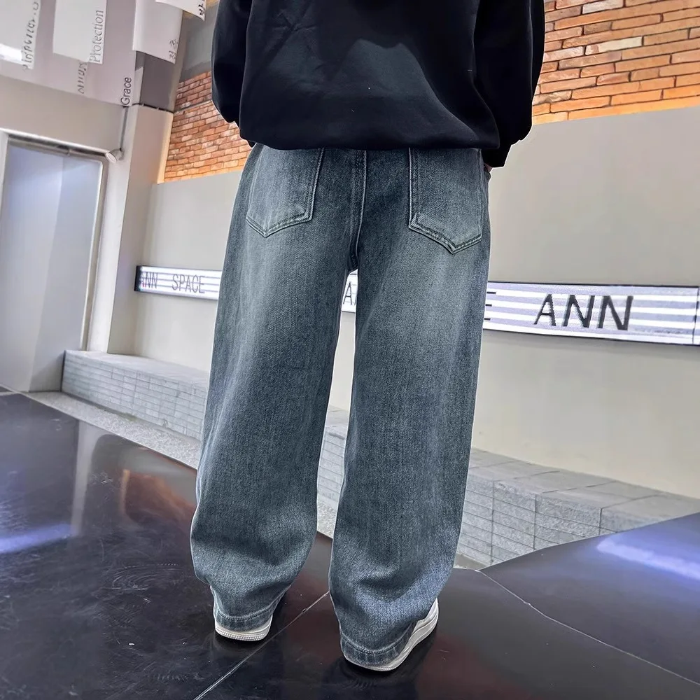 Spring Boys Jeans Pants Kids boys Wide Leg Straight Trousers Loose-Fit Casual Trousers Childrens Trendy Sweatpants Pant 5-14Y - Image 4