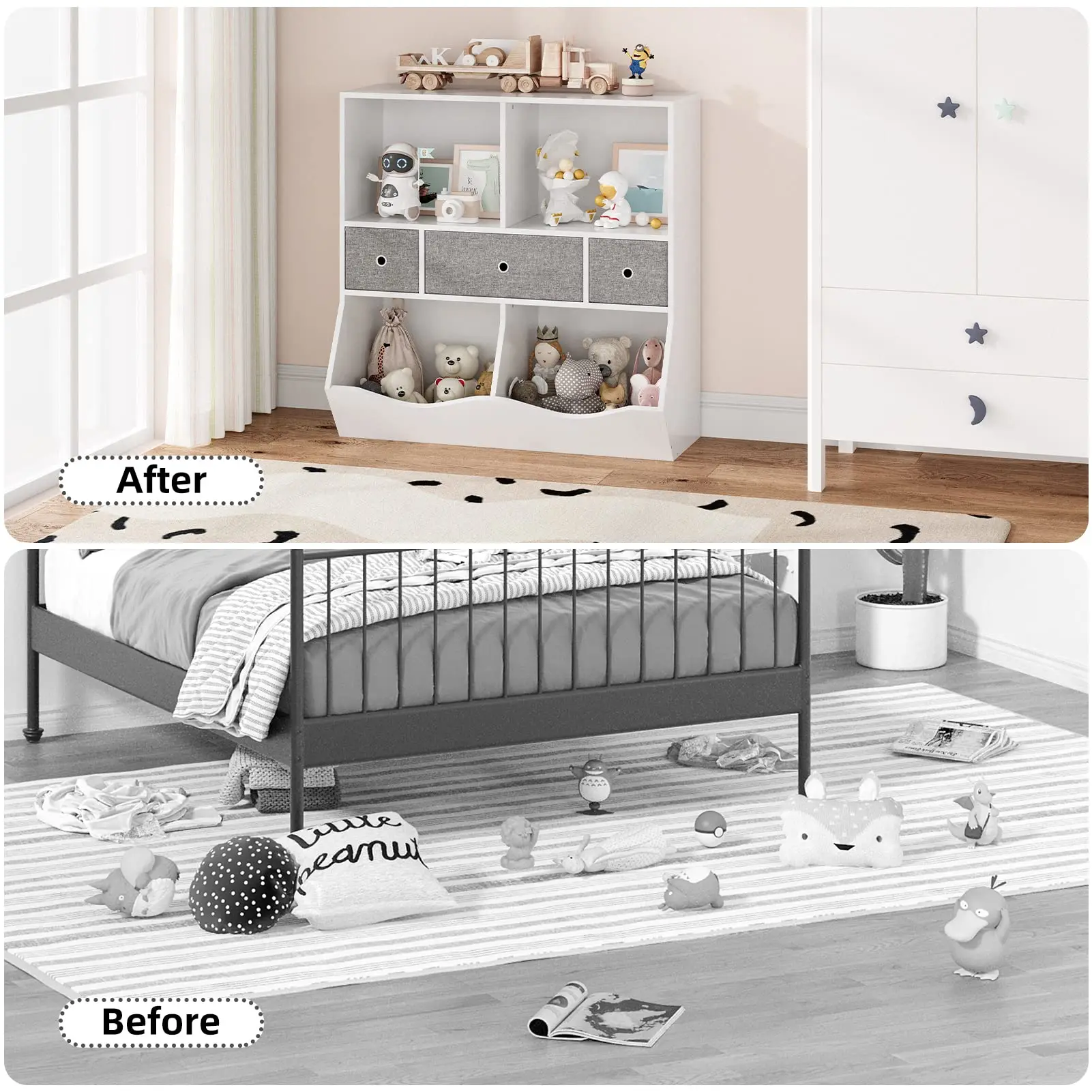 Kids Bookshelf and Bookcase Toy Storage Multi Shelf with Cubby Organizer Cabinet and Drawers for Boys Girls for Children's Room - Image 5