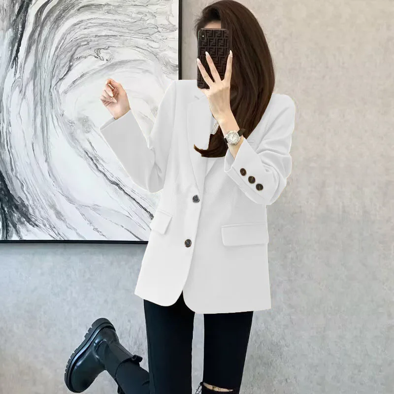 Women Blazer Casual Jacket Multi-Color Pocket All-Match Long Sleeved OL Autumn Winter Elegant Office Lady Coat Loose Solid Thin - Image 4