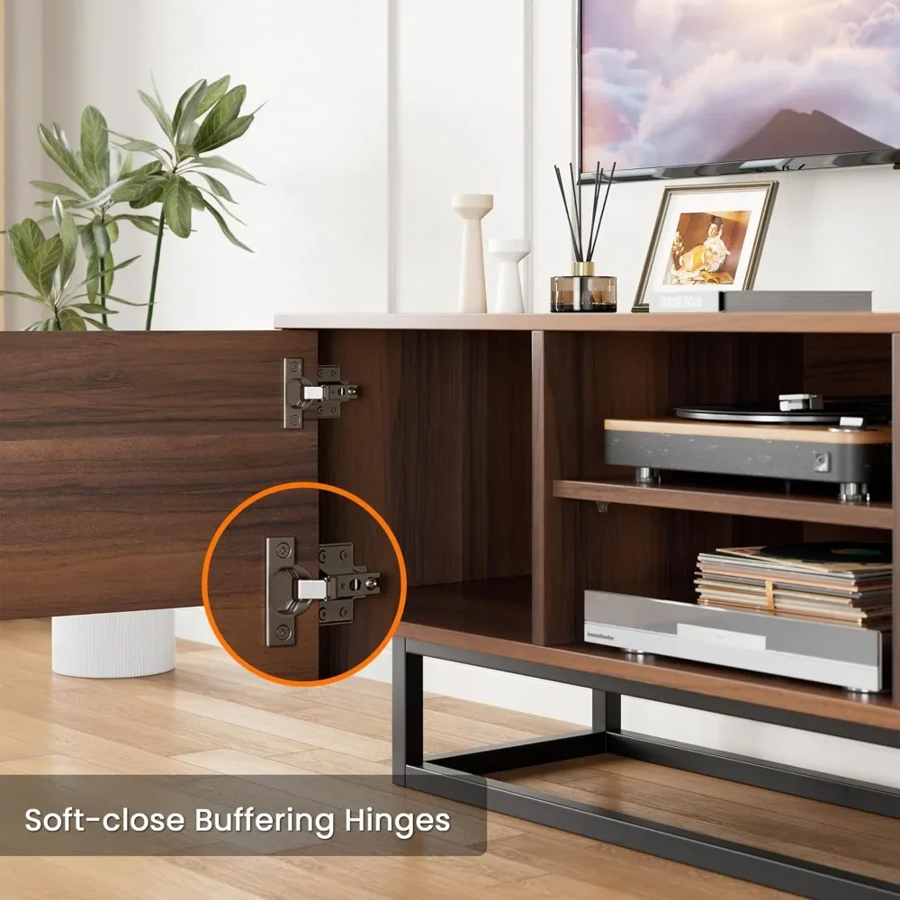 TV Stand, Modern TV Console Small Entertainment Center with Sturdy Metal Base, Push-to-Open Doors and Soft-Close Hinges - Image 6