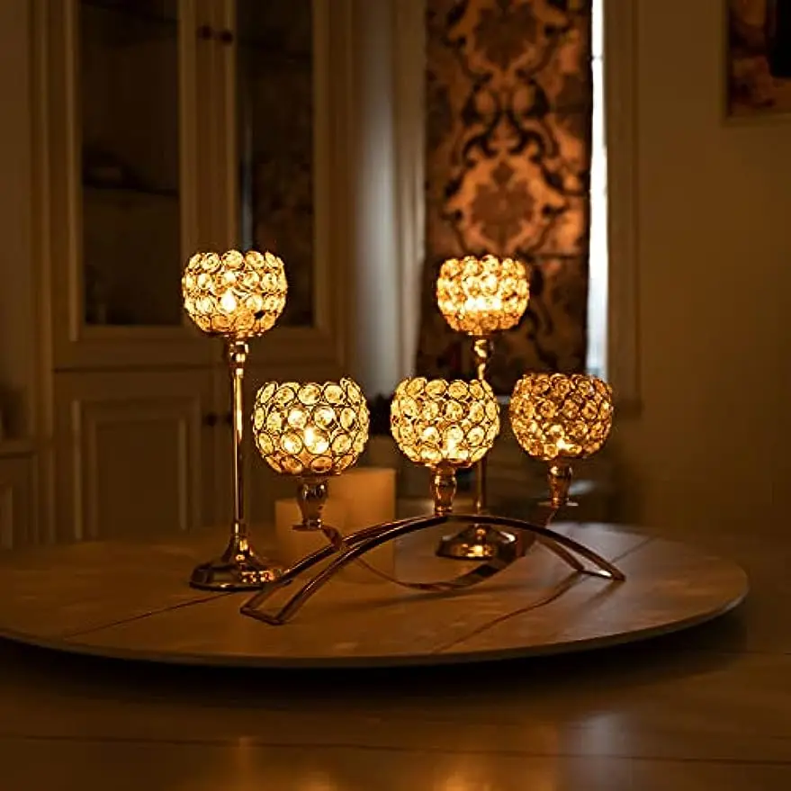 Gold Candle Holders for Table Centerpieces,Tealight Candlestick, Candelabra Stand, 3 Arms for Living Room, Wedding Decor - Image 4
