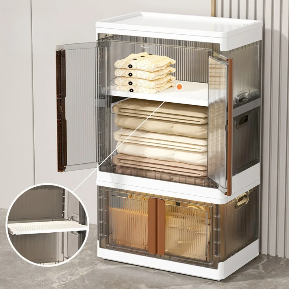 Folding Wardrobe Storage Cabinet Installation Free Movable Transparent Kids Clothing Organization Simple Foldable Closet Cabinet - Image 3