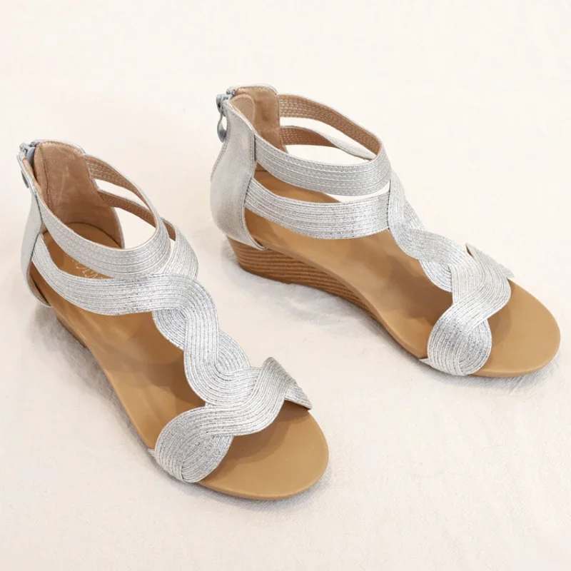 BEYARNE Summer Sandals Women Wedges Shoes Soft Leather T Strap Zipper Open Cover Heel Design Ladies Shoes Female Large Plus Size - Image 4