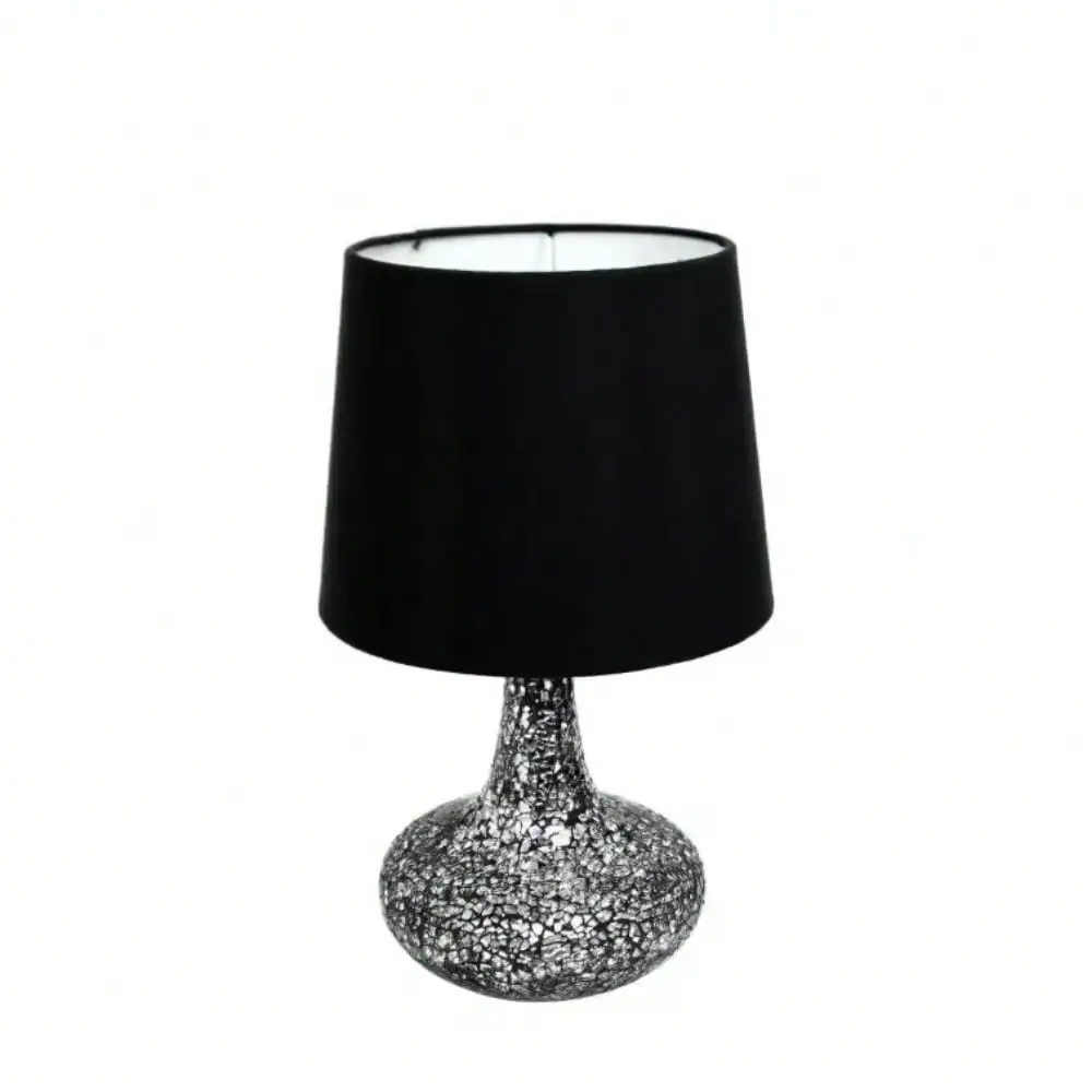 14.17 in. Mosaic Tiled Glass Genie Table Lamp with Satin Look Fabric Shade for Night Stands, Living Room, Office - Image 5