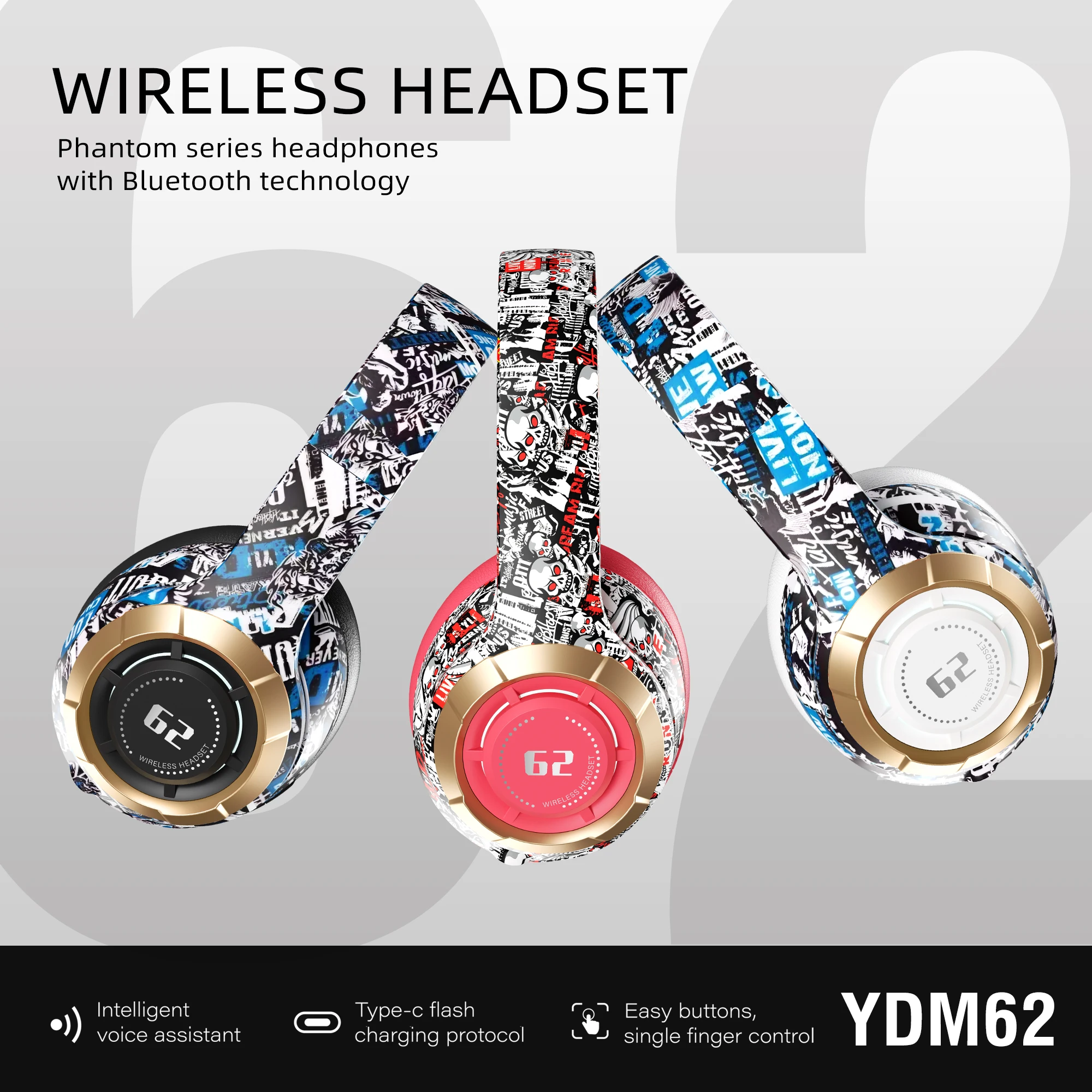 YDM62 Wireless Headphones HiFi Stereo Over Ear Bluetooth Headset With Mic Supports TF Noise Cancel Earphone For Cellphone PC - Image 6