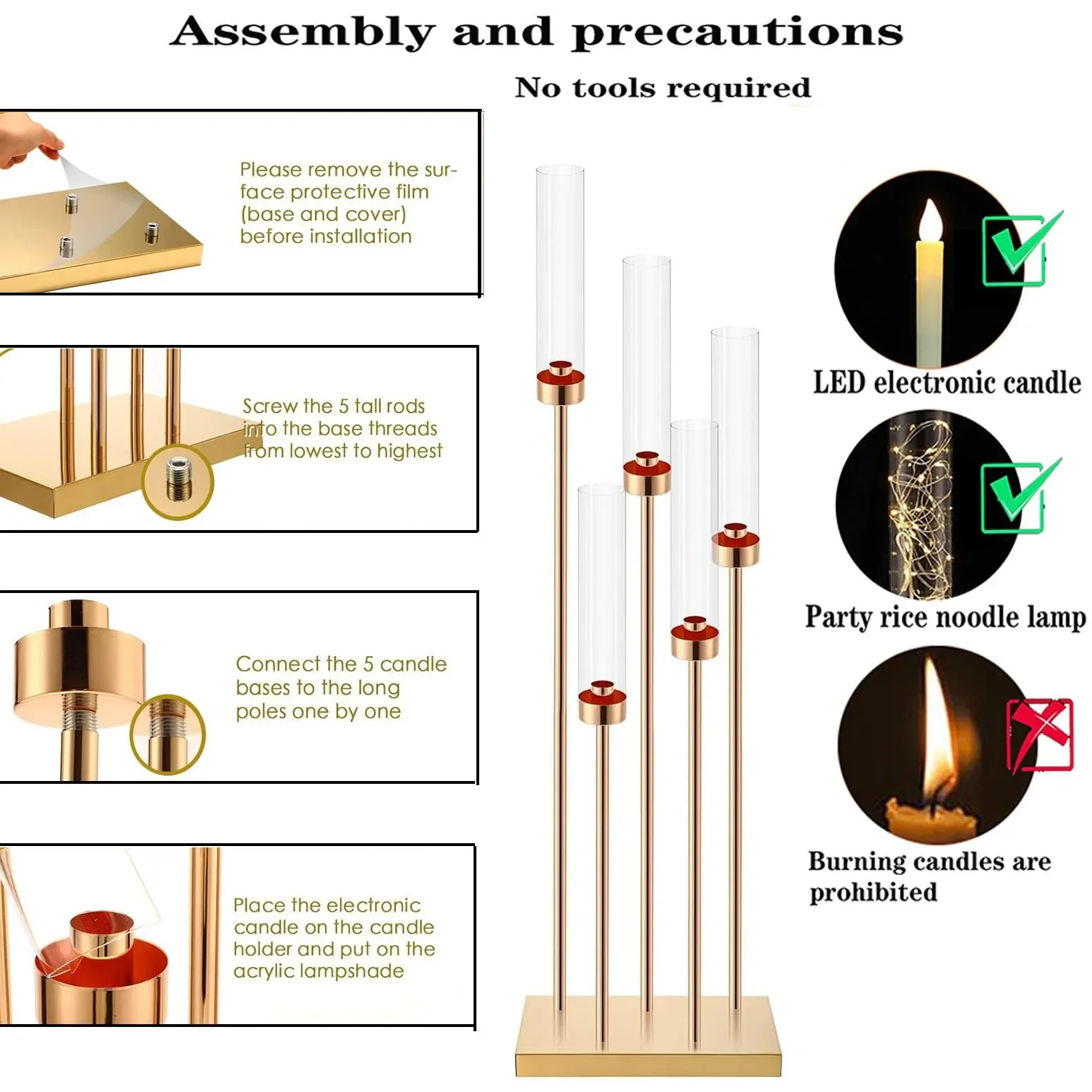 1pcs/lot Gold Floor Candelabra Centerpieces 42.5'' Tall Metal Candle Holders 5 Arms Candlestick With acrylic cover - Image 5