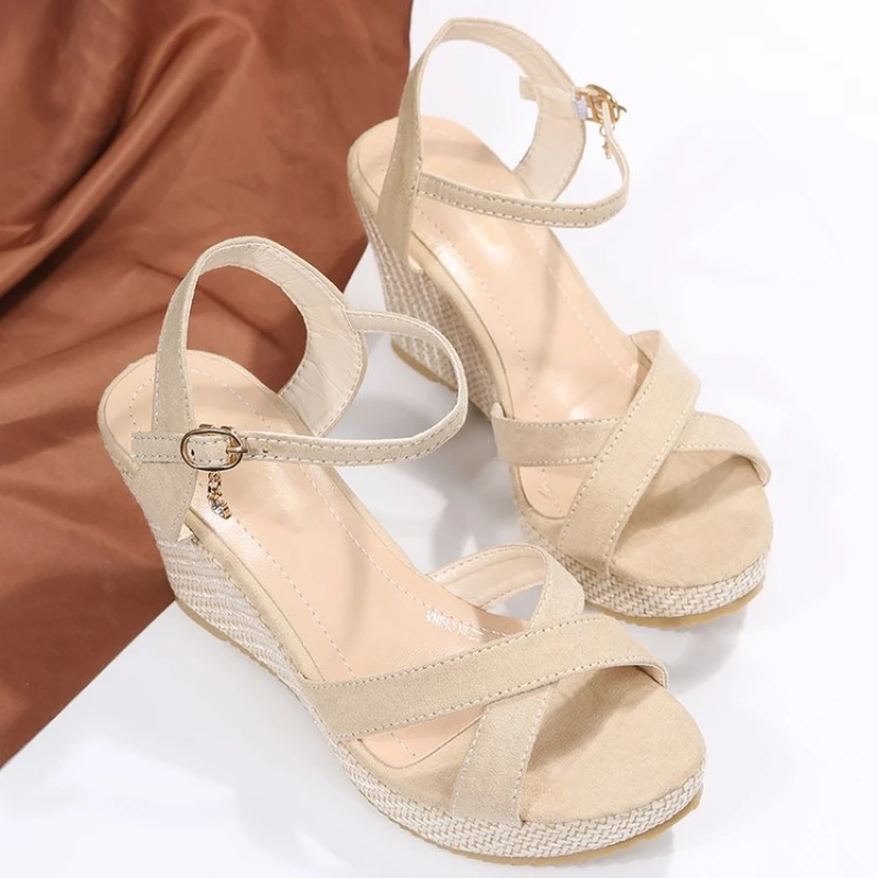 Fashion Wedge Sandals for Women Summer Casual Non-slip Peep Toe Platform Shoes Rubber Sole Buckle Elegant Heel Woman Sandale - Image 6