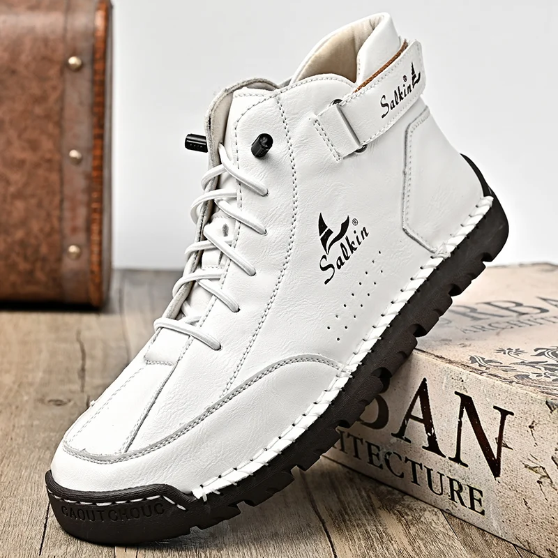 New 2024 Autumn Handmade Leather Men Boots Design Sneakers Man Breathable Casual Leather Shoes Men Ankle Boots Outdoor Boats - Image 2