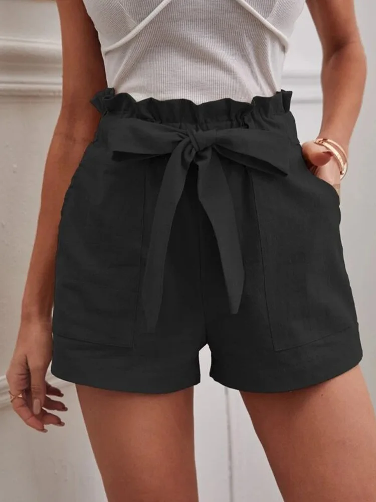 Stylish Solid Color White Shorts Women Pocket Drawstring Casual short Pants Summer Daily Pants - Image 4