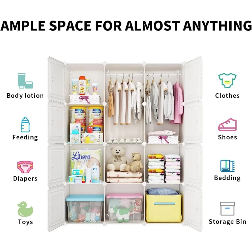 Kids Wardrobe Closet,Baby Closet Cabinet with Door.Baby Girls Armoires Organizer for Bedroom.Two Open Hanging Children Costume - Image 4