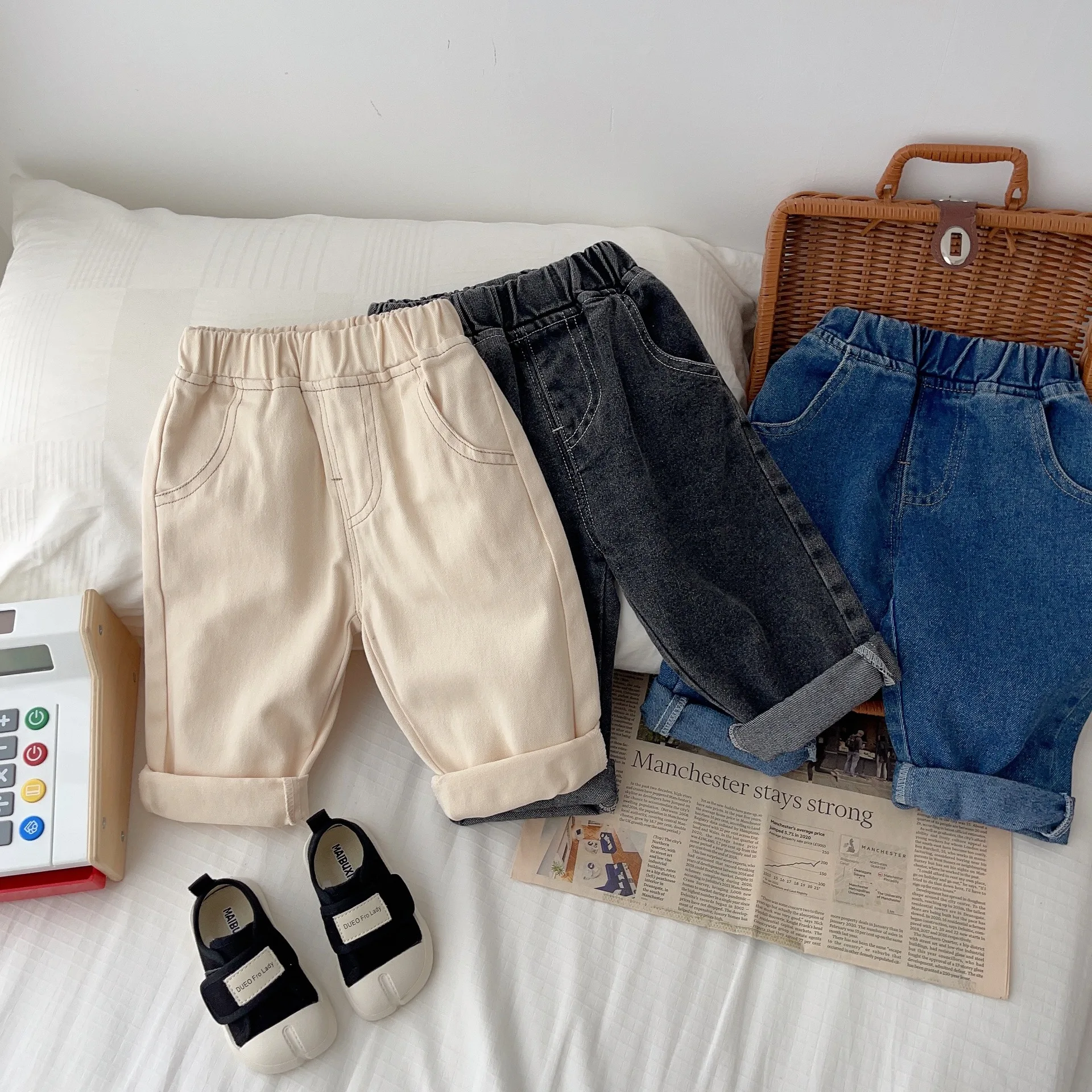 1-5 Years Autumn Kids Jeans Casual Solid Baby Boys Denim Pants Soft Girls Fashion Trousers - Image 3
