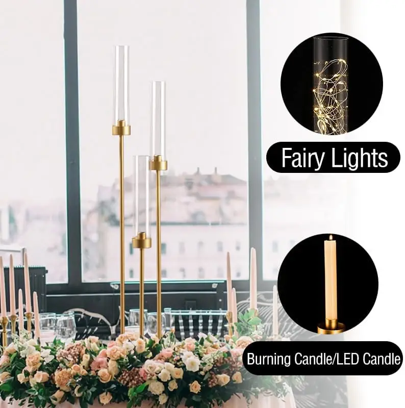 4pcs Gold Candelabra 3 Arm Hurricane Candle Holders Centerpiece for Table Centerpiece Party Decorative Candlestick Holder - Image 4