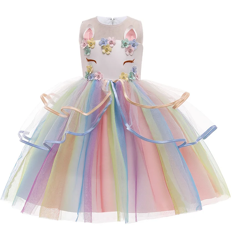 Baby Girls Unicorn Tutu Dress Pastel Rainbow Princess Girls Birthday Party Dress Children Kids Halloween Unicorn Perform Costume - Image 6