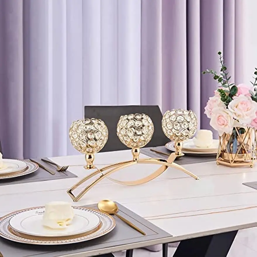 Gold Candle Holders for Table Centerpieces,Tealight Candlestick, Candelabra Stand, 3 Arms for Living Room, Wedding Decor - Image 6