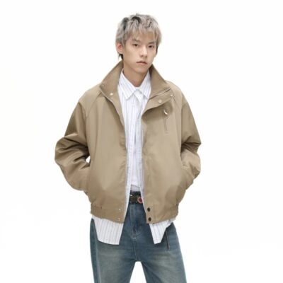 SYUHGFA 2025 Men’s Autumn Jacket – Stand Collar Zip-Up Solid Color Korean Style Coat