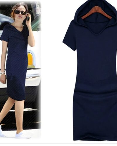 Plus Size Hooded Cotton Dress Women Summer Knee Length Casual Dress