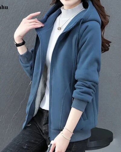 Winter Women Zip-Up Hoodie Jacket – Warm Fleece Lined Casual Slim Fit Hooded Sweatshirt Coat