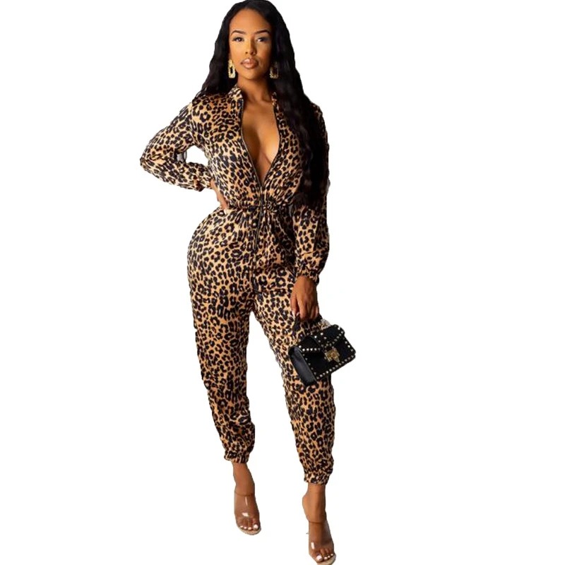 Women’s Leopard Print Bodycon Jumpsuit – Long Sleeve High Waist Streetwear Romper - Image 4