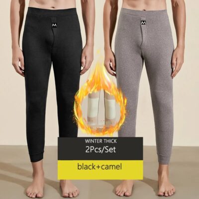 Men’s Winter Thermal Leggings – 2-Piece Thick Warm Wool Underwear Pants