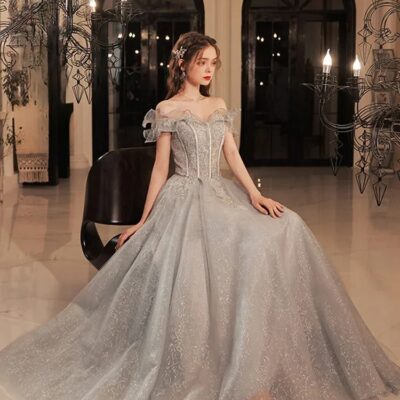 Custom Sequin A Line Evening Gown Strapless Backless Dress