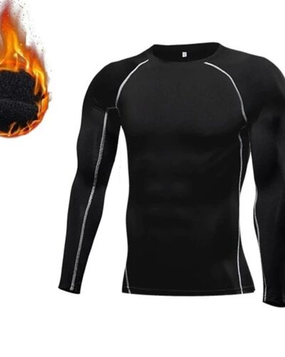 Men Thermal Undershirt Winter Thin Fleece Elastic Compression Sports Wear