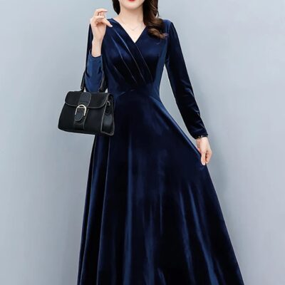 Women’s 2024 Vintage Velvet Long Sleeve Bodycon Midi Dress | Elegant Winter Party Night Dress