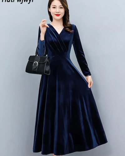 Women’s 2024 Vintage Velvet Long Sleeve Bodycon Midi Dress | Elegant Winter Party Night Dress