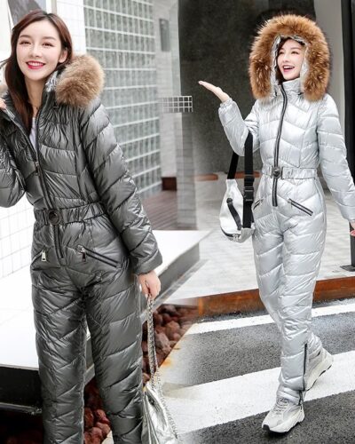 Thickened Cotton Padded Women One Piece Ski Suit Winter Outdoor Slim Fit Snowsuit