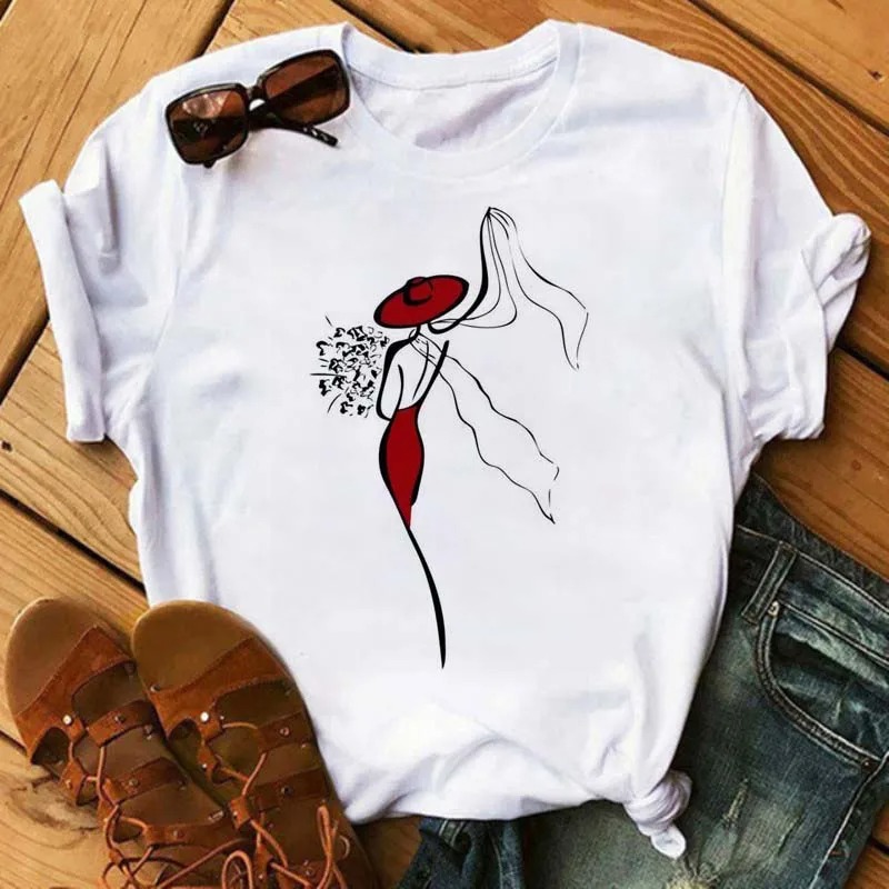 Harajuku Line Art T-Shirt – Cartoon Graphic Casual Women Tee - Image 5