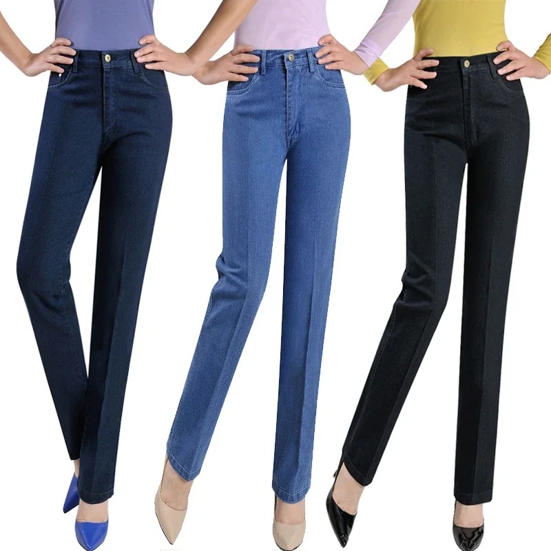 2025 Spring Summer High Waist Stretch Jeans for Women Large Size Straight Denim Trousers Casual Multi Pocket Pants - Image 4