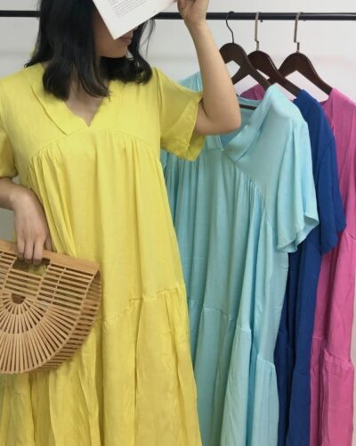 Summer Casual Women’s V-Neck A-Line Maxi Dress with Short Sleeves & Ruffle Detail